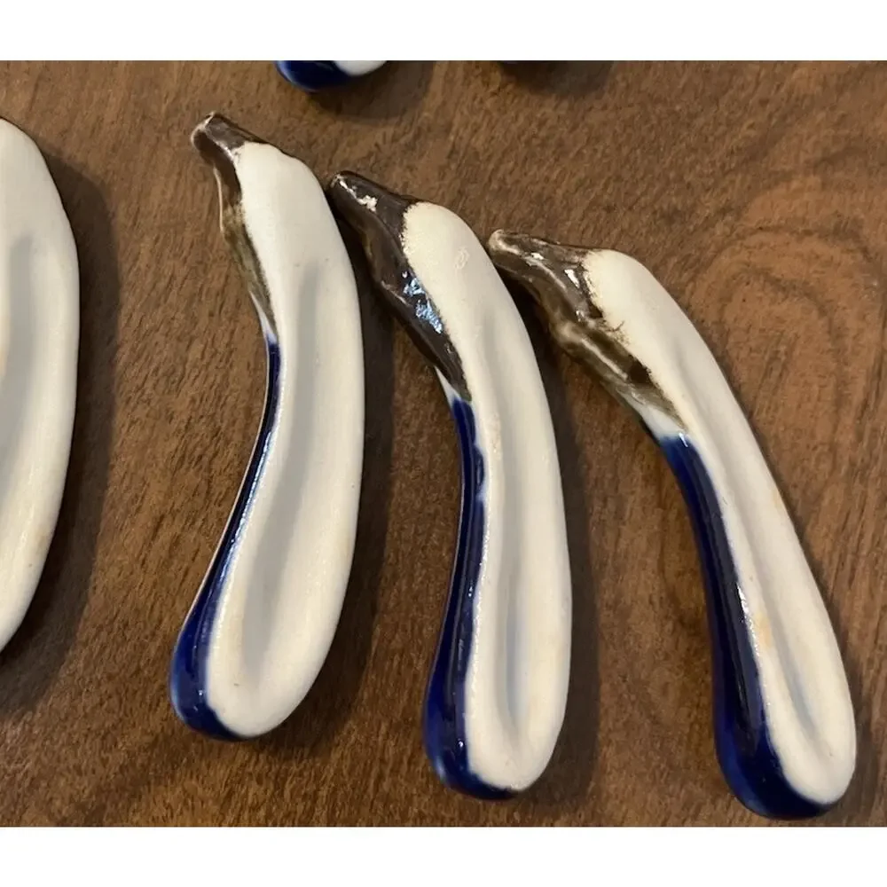 VTG Japan Eggplant chopstick rests Glazed Ceramic Purple Blue Lot Of 5